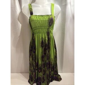 OB Fashion Summer Sundress for Women Peacock Sleeveless Smocked Dress Size L